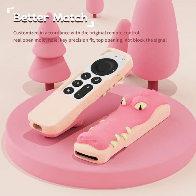 Alt view image 2 of 7 - Silicone Case Fit Designed for Apple TV 4K 2021/2022 Siri Remote Protective Case with Shockproof Compatible with AirTag, Anti-Lost with Lanyard(Pink Gator)