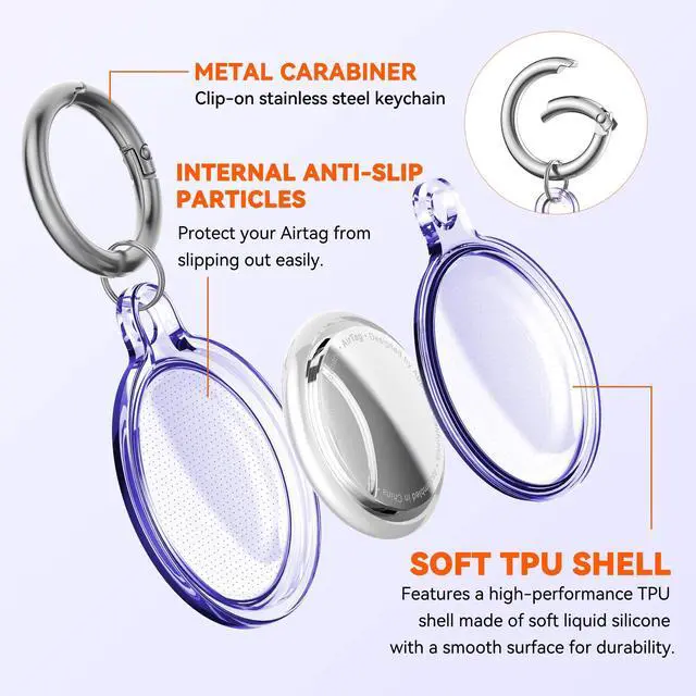 Alt view image 4 of 7 - Waterproof Case for AirTag(4 Pack) - Shockproof & Dustproof for Apple AirTag Holder with Keychain for Pets, Kids, Luggage, Bags, Keys - 4 Color