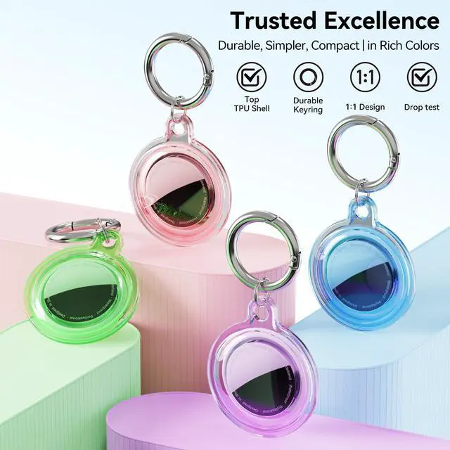 Alt view image 5 of 7 - Waterproof Case for AirTag(4 Pack) - Shockproof & Dustproof for Apple AirTag Holder with Keychain for Pets, Kids, Luggage, Bags, Keys - 4 Color