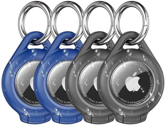 Main image of Waterproof Airtag Holder - 4 Pack Airtag 2nd & 1st Keychain Holder Compatible with Apple AirTags, Ultra Durable Anti-Scratches Protective Case with Keyring for Luggage, Backpack, Pet, Bag, Black/Blue