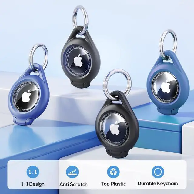 Alt view image 4 of 7 - Waterproof Airtag Holder - 4 Pack Airtag 2nd & 1st Keychain Holder Compatible with Apple AirTags, Ultra Durable Anti-Scratches Protective Case with Keyring for Luggage, Backpack, Pet, Bag, Black/Blue