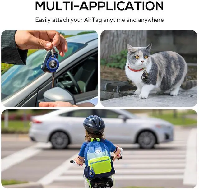 Alt view image 6 of 7 - Waterproof Airtag Holder - 4 Pack Airtag 2nd & 1st Keychain Holder Compatible with Apple AirTags, Ultra Durable Anti-Scratches Protective Case with Keyring for Luggage, Backpack, Pet, Bag, Black/Blue
