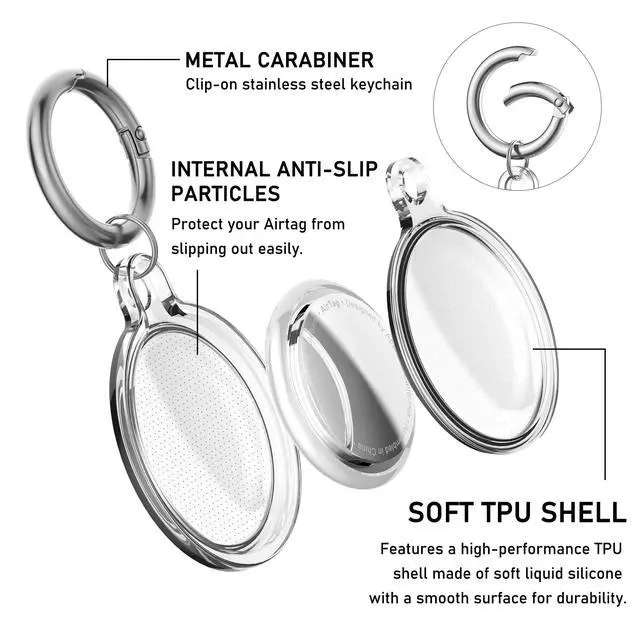 Alt view image 4 of 6 - Waterproof Holder for Airtag, 4 Pack Airtag Keychain, AirTag Case for Dog Collar, Luggage, Keys, Full Body Anti-Scratch Protective (Silicone: Black/Blue, Clear: White/Black)