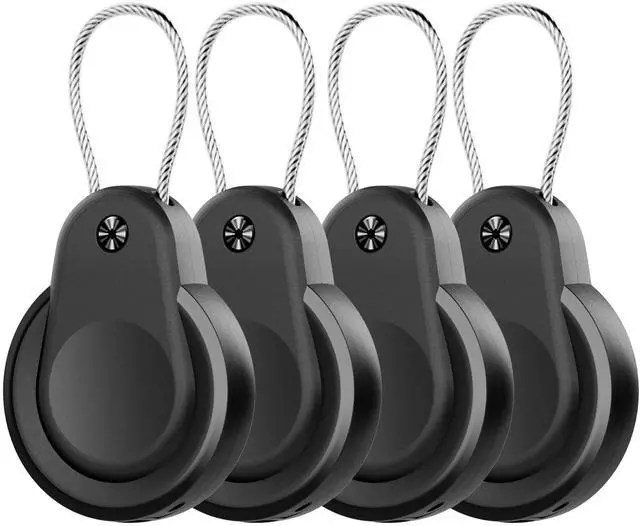 Main image of Waterproof for AirTag Holder 1st/2nd 4 Pack Lock Case Keychain for Apple AirTags for Air Tag Keyring with Wire Cable Durable Lightweight for AirTag Cover Keys Kids Luggage Backpacks Pet Collar Black