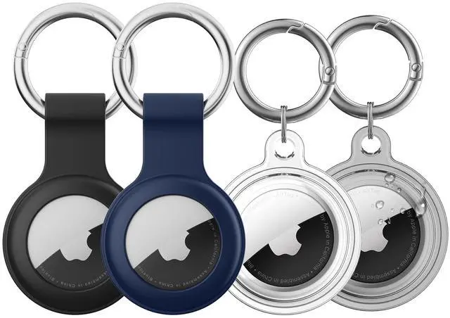 Main image of Waterproof Holder for Airtag, 4 Pack Airtag Keychain, AirTag Case for Dog Collar, Luggage, Keys, Full Body Anti-Scratch Protective (Silicone: Black/Blue, Clear: White/Black)