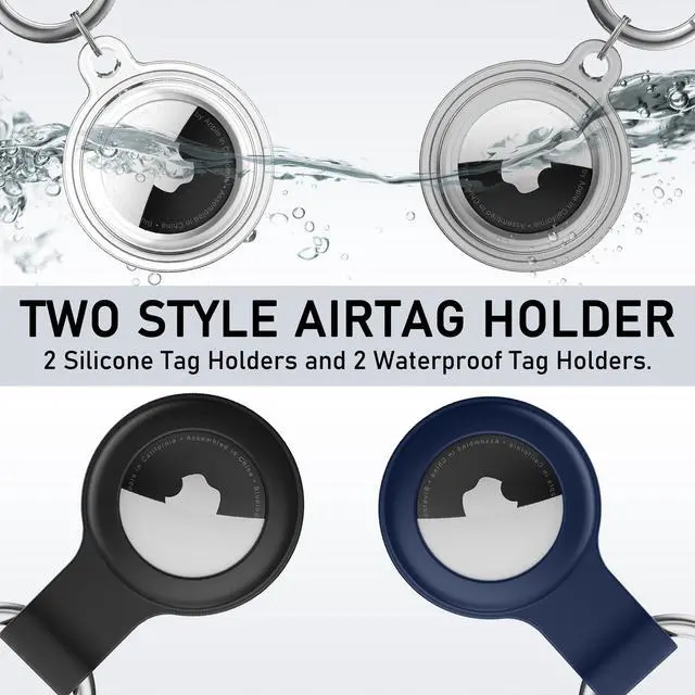 Alt view image 2 of 6 - Waterproof Holder for Airtag, 4 Pack Airtag Keychain, AirTag Case for Dog Collar, Luggage, Keys, Full Body Anti-Scratch Protective (Silicone: Black/Blue, Clear: White/Black)