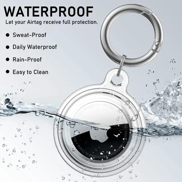 Alt view image 3 of 6 - Waterproof Holder for Airtag, 4 Pack Airtag Keychain, AirTag Case for Dog Collar, Luggage, Keys, Full Body Anti-Scratch Protective (Silicone: Black/Blue, Clear: White/Black)