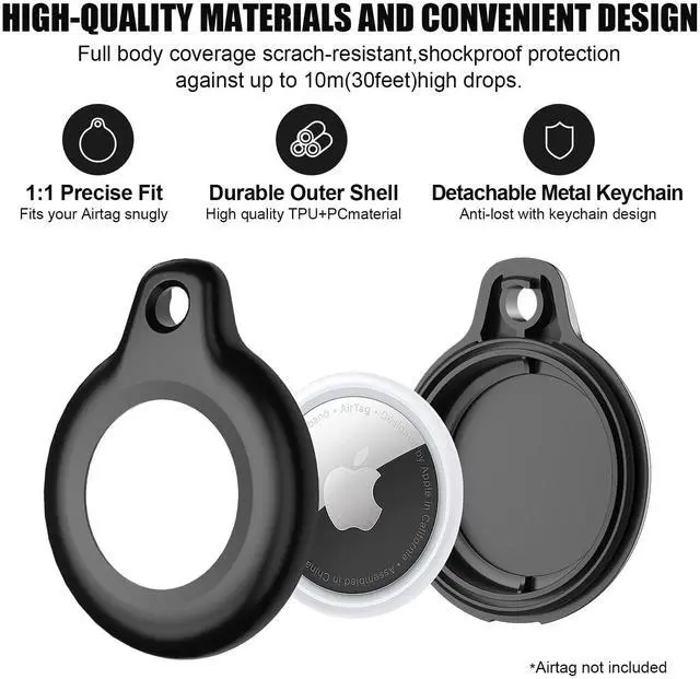 Alt view image 5 of 6 - Waterproof Airtag Holder,4 Pack Air Tag Keychain,Full Body Protective Tracker Case with Loop Key Ring for Apple Tags,IPX8 Airtags Cover for Wallet,Luggage,Cat,Dog,Pets,for Item Finder