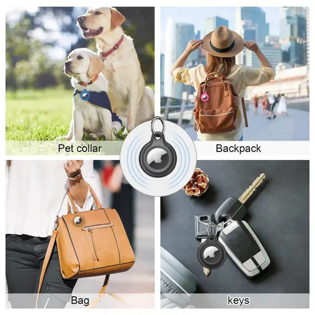 Alt view image 3 of 6 - Waterproof Airtag Holder,4 Pack Air Tag Keychain,Full Body Protective Tracker Case with Loop Key Ring for Apple Tags,IPX8 Airtags Cover for Wallet,Luggage,Cat,Dog,Pets,for Item Finder