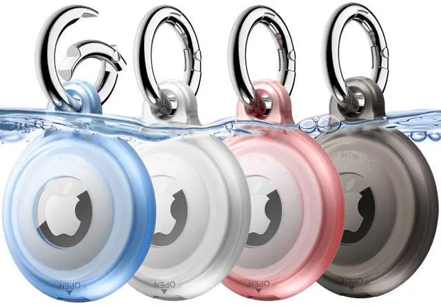 Main image of 4 Pack Waterproof Case for AirTag 2nd/1st Generation (2026/2021) with Keychain, Full Body Anti-Scratch Air Tag Keyring Holder Cover for Kids (Black/Clear/Pink/Blue)