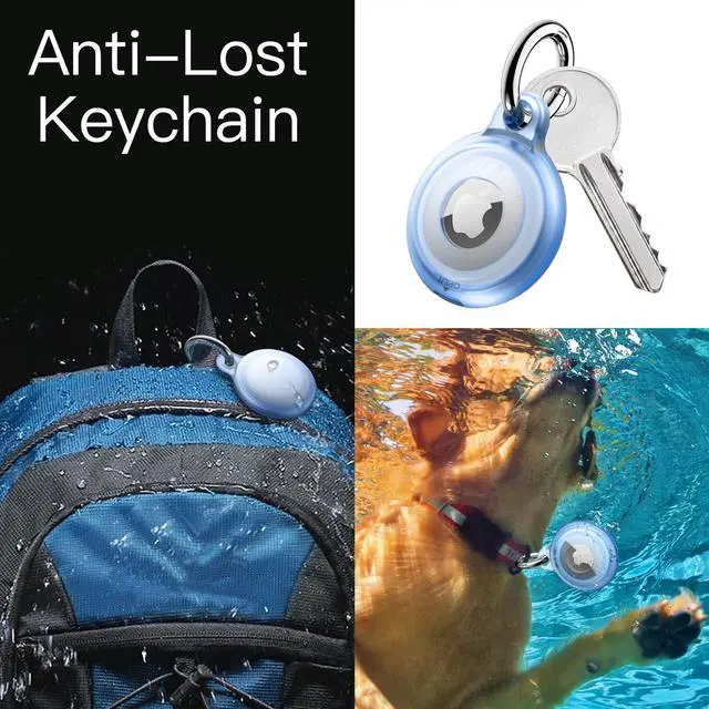 Alt view image 4 of 6 - 4 Pack Waterproof Case for AirTag 2nd/1st Generation (2026/2021) with Keychain, Full Body Anti-Scratch Air Tag Keyring Holder Cover for Kids (Black/Clear/Pink/Blue)