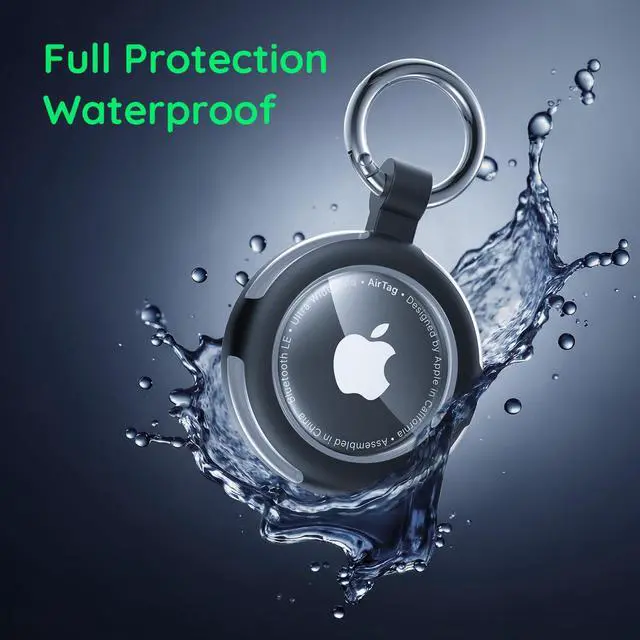 Alt view image 4 of 6 - Compatible with AirTag Case Keychain, IPX8 Waterproof Air Tag Holder, Silicone AirTags Cases with Key Ring Apple GPS Item Finders Accessories (Black/Black/Black/Black)