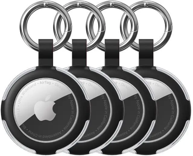 Main image of Compatible with AirTag Case Keychain, IPX8 Waterproof Air Tag Holder, Silicone AirTags Cases with Key Ring Apple GPS Item Finders Accessories (Black/Black/Black/Black)
