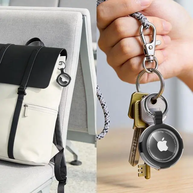 Alt view image 5 of 6 - Compatible with AirTag Case Keychain, IPX8 Waterproof Air Tag Holder, Silicone AirTags Cases with Key Ring Apple GPS Item Finders Accessories (Black/Black/Black/Black)