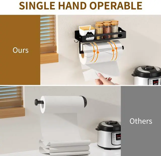 Alt view image 4 of 7 - Wall Mount Paper Towel Holder with Shelf, Self Adhesive or Drill, Black
