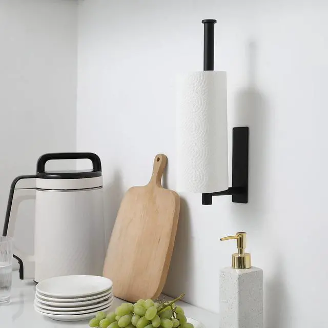 Alt view image 3 of 7 - Under Cabinet Paper Towel Holder for Kitchen, Adhesive, Black