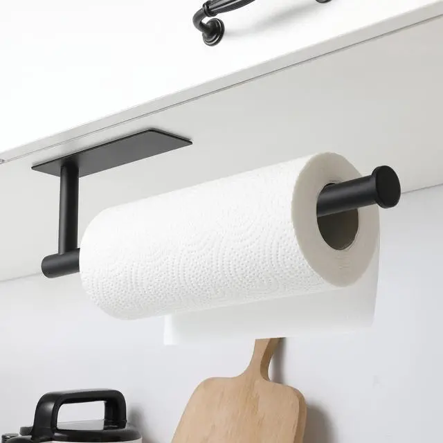 Alt view image 2 of 7 - Under Cabinet Paper Towel Holder for Kitchen, Adhesive, Black