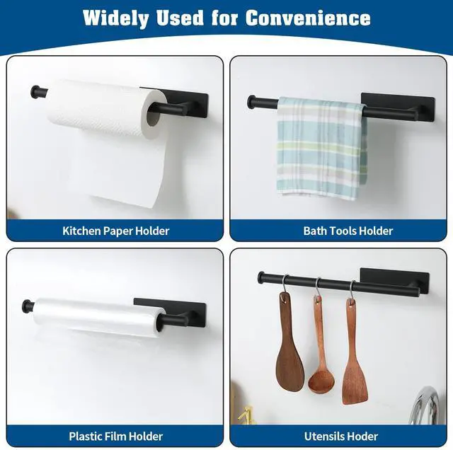 Alt view image 5 of 7 - Under Cabinet Paper Towel Holder for Kitchen, Adhesive, Black