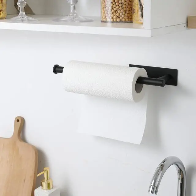 Alt view image 7 of 7 - Under Cabinet Paper Towel Holder for Kitchen, Adhesive, Black