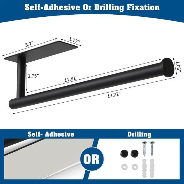 Alt view image 4 of 7 - Under Cabinet Paper Towel Holder for Kitchen, Adhesive, Black