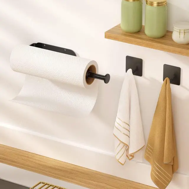 Alt view image 3 of 7 - Paper Towel Holder Under Cabinet, Black Wall Mount Paper Towel Holders