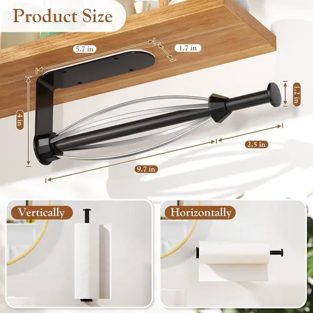 Alt view image 4 of 7 - Paper Towel Holder Under Cabinet, Black Wall Mount Paper Towel Holders