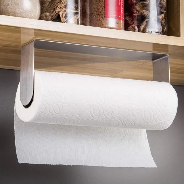 Alt view image 2 of 7 - Paper Towel Holder Under Cabinet Self Adhesive Paper Towel Rack (No Drilling), Stainless Steel Wall Mount Paper Towel Holder, Rustproof, Easy Tear