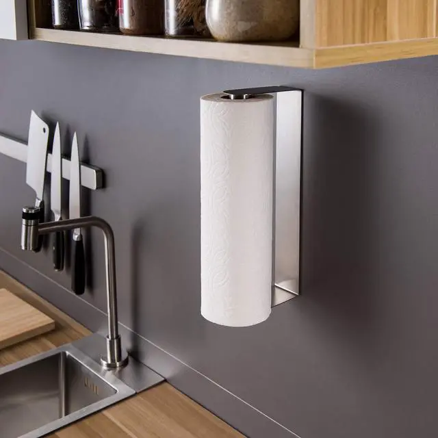 Alt view image 3 of 7 - Paper Towel Holder Under Cabinet Self Adhesive Paper Towel Rack (No Drilling), Stainless Steel Wall Mount Paper Towel Holder, Rustproof, Easy Tear