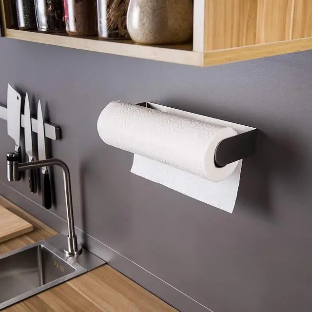 Alt view image 4 of 7 - Paper Towel Holder Under Cabinet Self Adhesive Paper Towel Rack (No Drilling), Stainless Steel Wall Mount Paper Towel Holder, Rustproof, Easy Tear