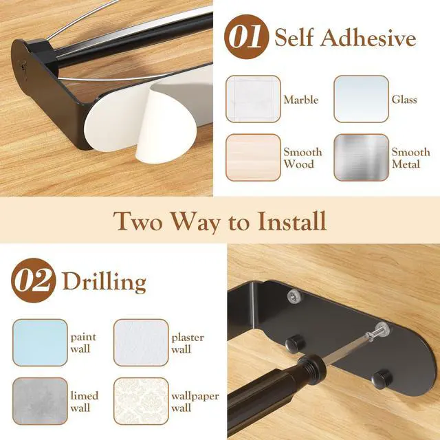 Alt view image 7 of 7 - Paper Towel Holder Under Cabinet, Black Wall Mount Paper Towel Holders