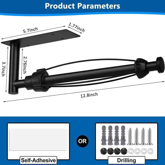 Alt view image 5 of 7 - Black Paper Towel Holder Under Cabinet, Single Hand Operable Wall Mount Paper Towel Roll Holder with Damping Effect, Self-Adhesive or Drilled for Kitchen Bathroom, SUS304 Stainless Steel
