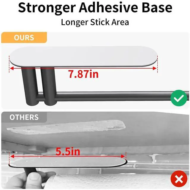 Alt view image 3 of 7 - Paper Towel Holder Under Cabinet, Upgraded Dual-Rod Adhesive Paper Towel Holder with Longer Base, Stainless Steel Wall Mounted Holder for Kitchen Towels, No Drill, Black