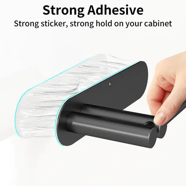 Alt view image 4 of 7 - Paper Towel Holder Under Cabinet, Upgraded Dual-Rod Adhesive Paper Towel Holder with Longer Base, Stainless Steel Wall Mounted Holder for Kitchen Towels, No Drill, Black