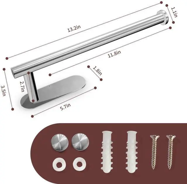 Alt view image 5 of 6 - Paper Towel Holder Under Cabinet for Kitchen, Adhesive Paper Towel Holder Wall Mount, SUS304 Stainless Steel 13 inch(1,Silver)