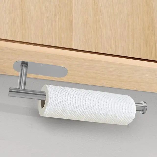 Alt view image 3 of 6 - Paper Towel Holder Under Cabinet for Kitchen, Adhesive Paper Towel Holder Wall Mount, SUS304 Stainless Steel 13 inch(1,Silver)