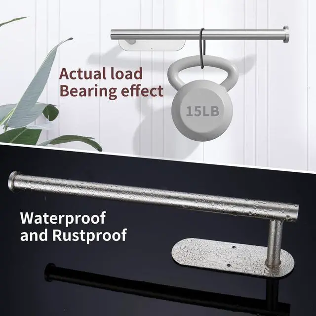 Alt view image 4 of 6 - Paper Towel Holder Under Cabinet for Kitchen, Adhesive Paper Towel Holder Wall Mount, SUS304 Stainless Steel 13 inch(1,Silver)