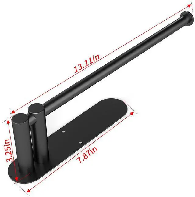 Alt view image 7 of 7 - Paper Towel Holder Under Cabinet, Upgraded Dual-Rod Adhesive Paper Towel Holder with Longer Base, Stainless Steel Wall Mounted Holder for Kitchen Towels, No Drill, Black