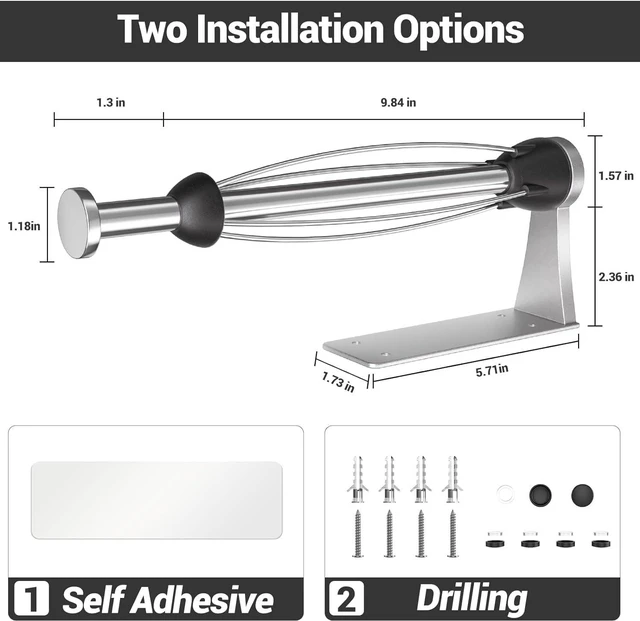 Alt view image 4 of 7 - Paper Towel Holder Under Cabinet, Damping Single-Hand Operation, Wall-Mounted Self-Adhesive or Drilling Towel Rack for Kitchen & Bathroom, Under Counter Paper Towel Dispenser