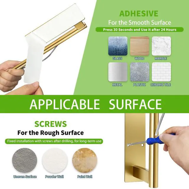 Alt view image 7 of 7 - Paper Towel Holder Under Cabinet, Single Hand Operable Tearing Off Paper Towels with Damping Effect, Both Available in Adhesive and Screws, Stainless Steel (Gold)