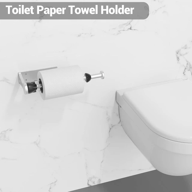 Alt view image 6 of 7 - Paper Towel Holder Under Cabinet, Damping Single-Hand Operation, Wall-Mounted Self-Adhesive or Drilling Towel Rack for Kitchen & Bathroom, Under Counter Paper Towel Dispenser