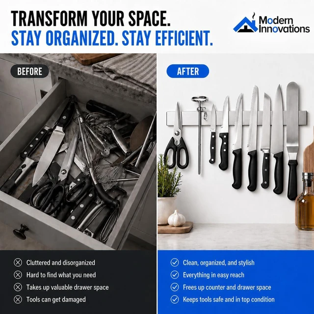Alt view image 3 of 7 - 16 Inch Stainless Steel Magnetic Knife Bar with Multi-Purpose Functionality as a Knife Holder, Knife Strip, Magnetic Tool Organizer, Art Supply Organizer & Home Organizer