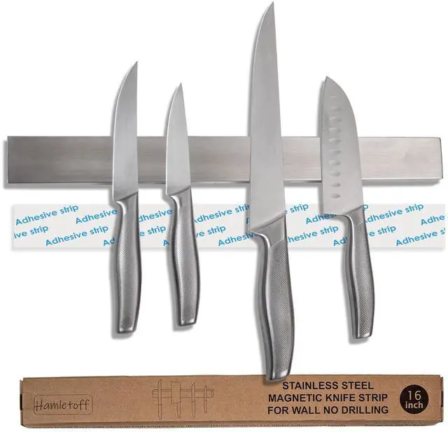 Main image of Premium Magnetic Knife Holder for Wall no Drilling 16 Inch Stainless Steel Magnetic Knife Holder Self Adhesive - Kitchen Magnetic Knife Strip with Adhesive Sticker (Upgraded Adhesive Tape)
