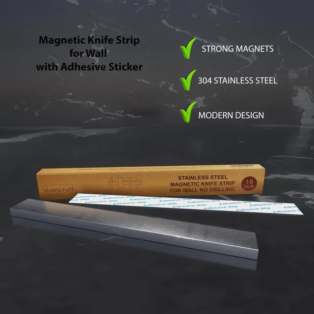 Alt view image 4 of 7 - Premium Magnetic Knife Holder for Wall no Drilling 16 Inch Stainless Steel Magnetic Knife Holder Self Adhesive - Kitchen Magnetic Knife Strip with Adhesive Sticker (Upgraded Adhesive Tape)