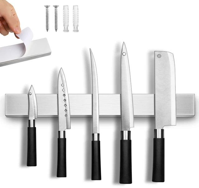 Main image of Magnetic Knife Holder for Wall, No Drilling Magnetic Knife Strip Adhesive Knife Holder Magnet Knife Bar, Wall Mount Knife Rack Block Metal Tool Holder for Utensils RV Kitchen Organization, 10 Inch