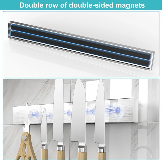 Alt view image 3 of 6 - Magnetic Knife Holder for Wall, No Drilling Magnetic Knife Strip Adhesive Knife Holder Magnet Knife Bar, Wall Mount Knife Rack Block Metal Tool Holder for Utensils RV Kitchen Organization, 10 Inch