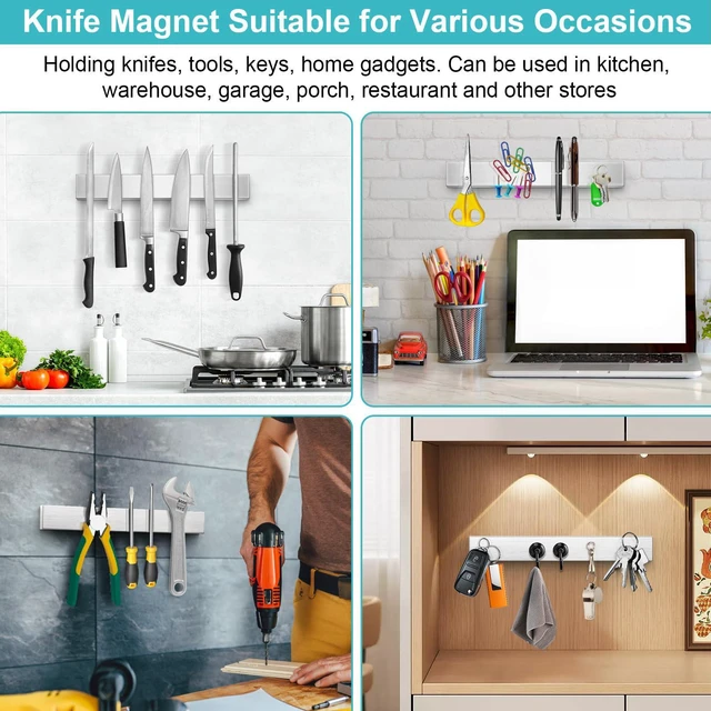 Alt view image 5 of 6 - Magnetic Knife Holder for Wall, No Drilling Magnetic Knife Strip Adhesive Knife Holder Magnet Knife Bar, Wall Mount Knife Rack Block Metal Tool Holder for Utensils RV Kitchen Organization, 10 Inch