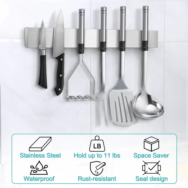 Alt view image 6 of 6 - Magnetic Knife Holder for Wall, No Drilling Magnetic Knife Strip Adhesive Knife Holder Magnet Knife Bar, Wall Mount Knife Rack Block Metal Tool Holder for Utensils RV Kitchen Organization, 10 Inch