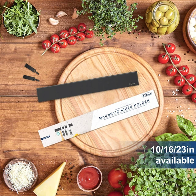 Alt view image 2 of 7 - magnetic knife holder for wallwith 2 hooks, No Drilling 10 Inch black knife magnetic strip, Powerful knife magnet rack, include Adhesive Tape and screws for Knives, Utensils, and Tools