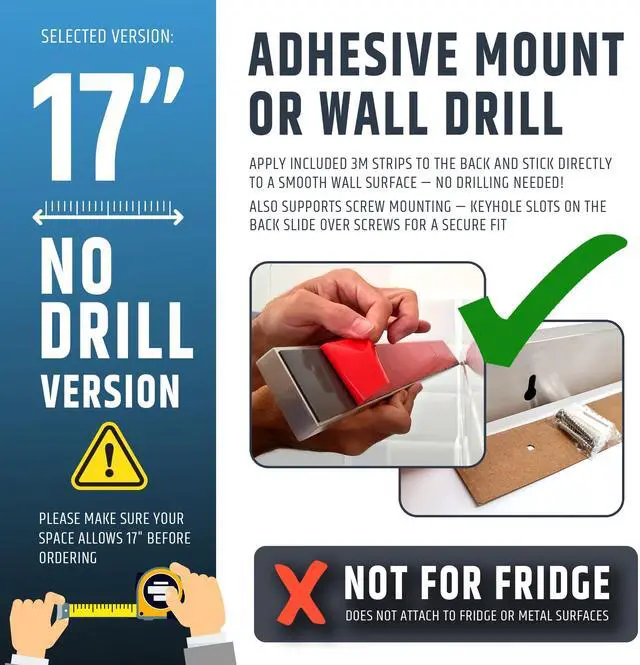 Alt view image 3 of 7 - 17" Strong Adhesive (No Drill) Magnetic Knife Holder for Wall - Professional Knife Strip - No Screws Needed - Adhesive Backing - Stainless Steel Knife Bar (Upgraded Version Will Not Fall)