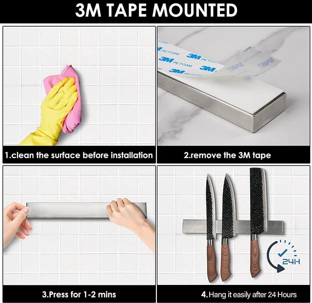 Alt view image 4 of 7 - 8 Inch Magnetic Knife Holder for Wall No Drill Stainless Steel | Magnet Knife Strip with 3M Type Knife Bar Rack for Kitchen Utensil Tool Storage Art Supply Essentials